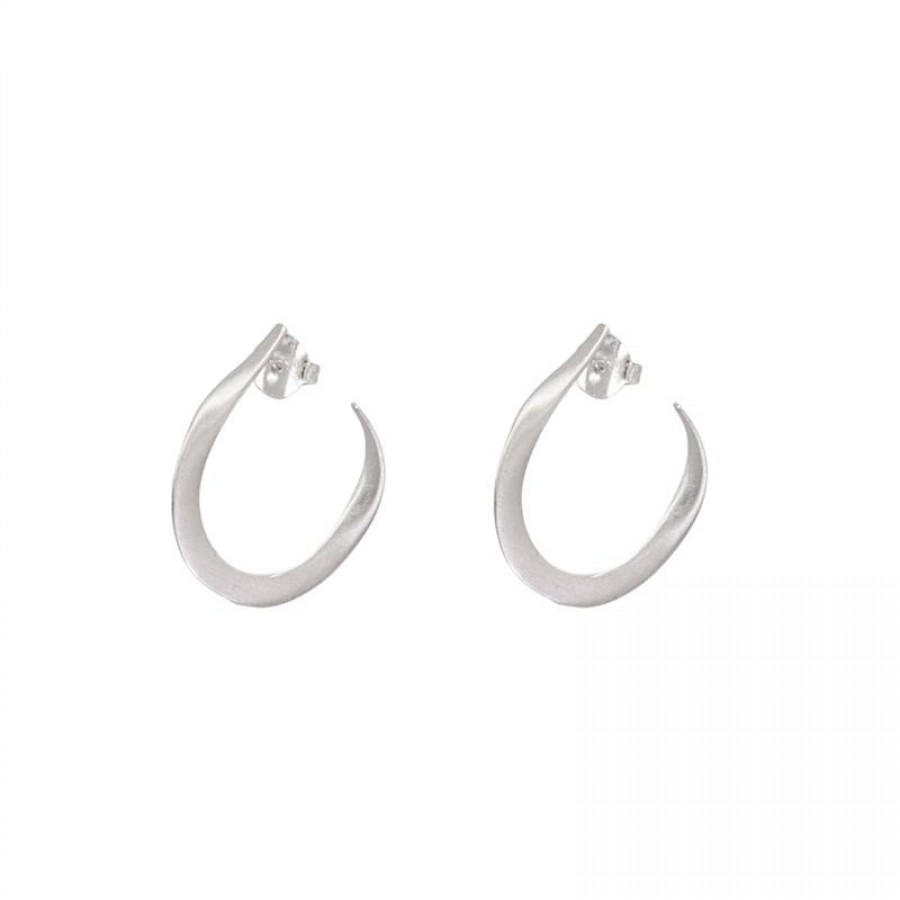 Brinco Argola Fina Curvas Banhado Em Ródio