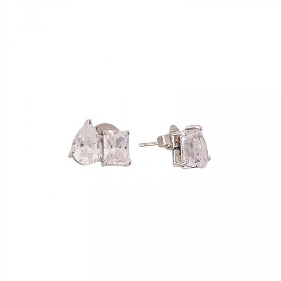 Brinco Duo Cristal Banhado Em Ródio M 