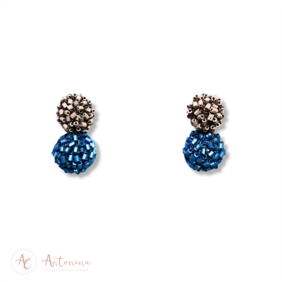 Brinco Balls Dobble Camurça E Blue Cobalto<br><span style='color:#fff;'>Joias</span>