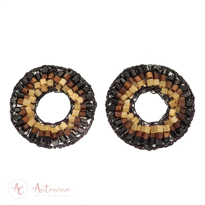 Brinco Circulo Bordado Black Leopardo<br><span style='color:#fff;'>Joias</span>