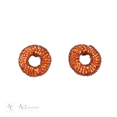 Brinco Circulo Bordado Ferrugem Laranja<br><span style='color:#fff;'>Joias</span>