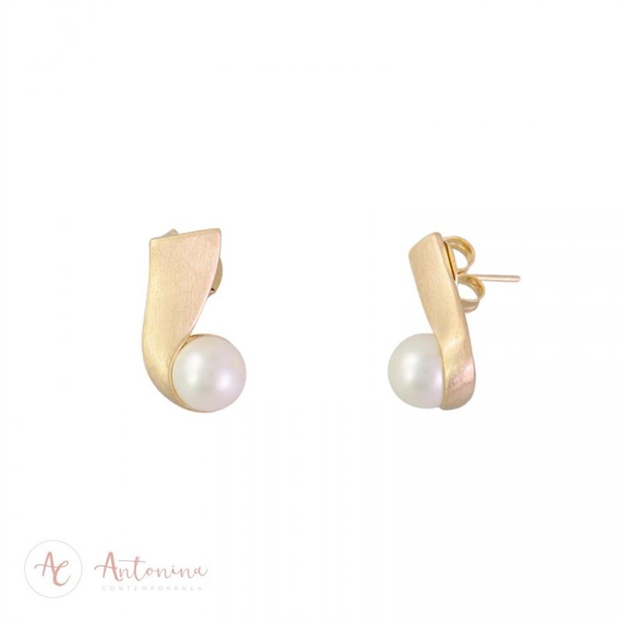 Brinco Jotinha Pérola Fosco Banhado Em Ouro 18k