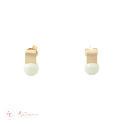 Brinco Pérola Fosco Banhado Em Ouro 18k<br><span style='color:#fff;'>Joias</span>