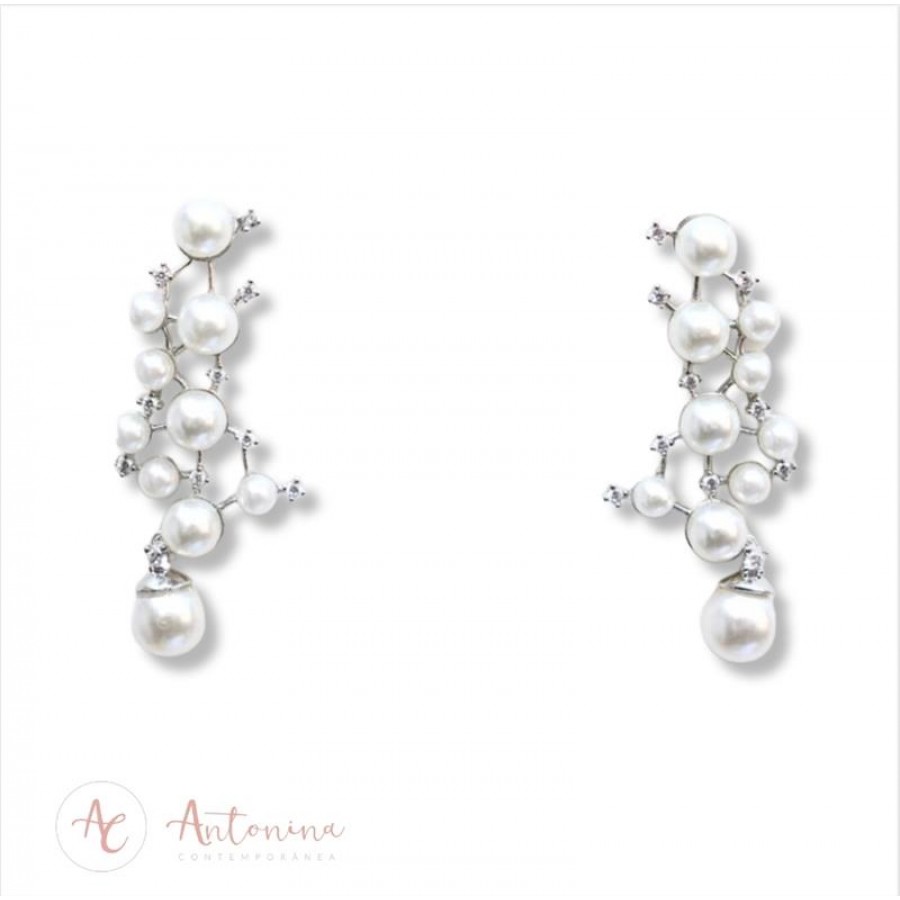 Brinco Ear Cuff Pérola Banhado Em Ródio