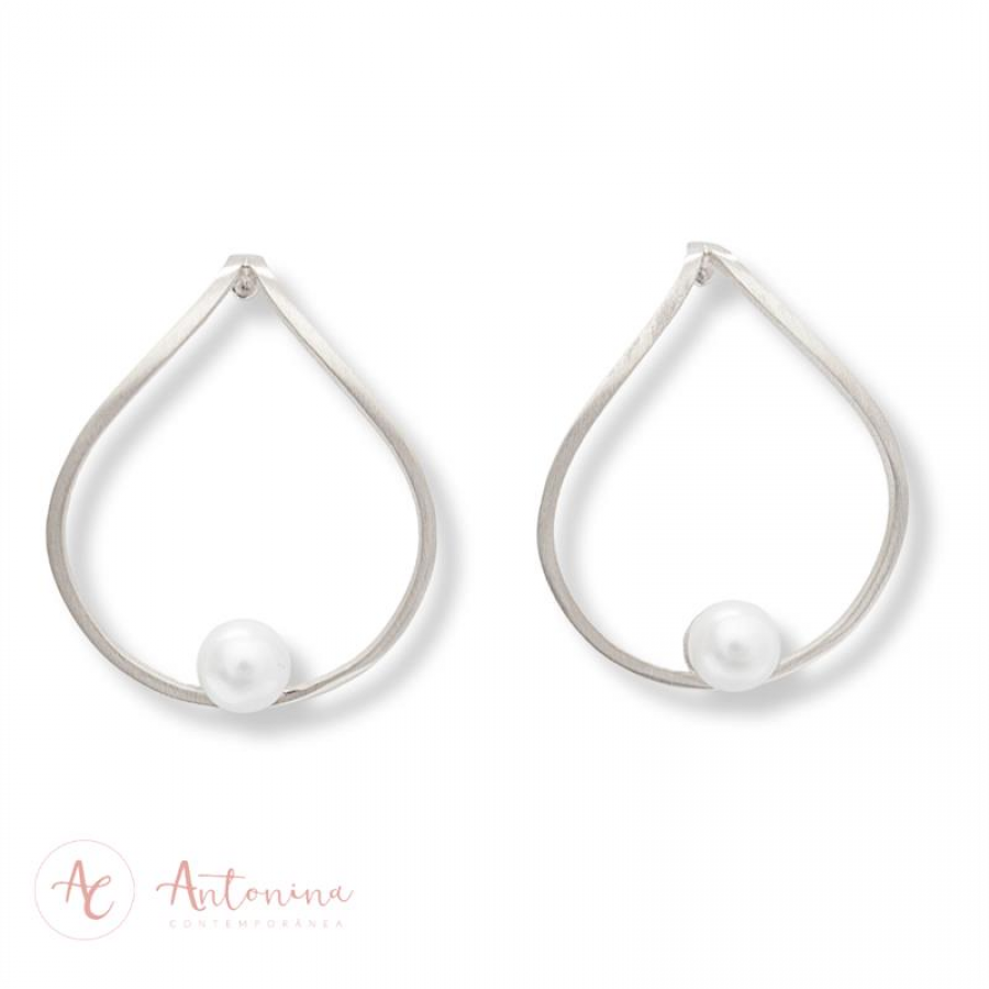 Brinco Gota Pérola Banhado Em Ródio