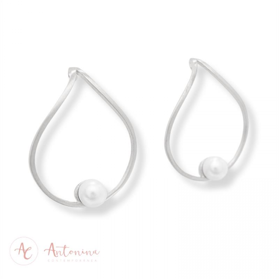 Brinco Gota Pérola Banhado Em Ródio