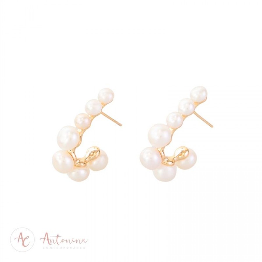 Brinco Pérola Ear Hook Banhado Em Ouro 18k