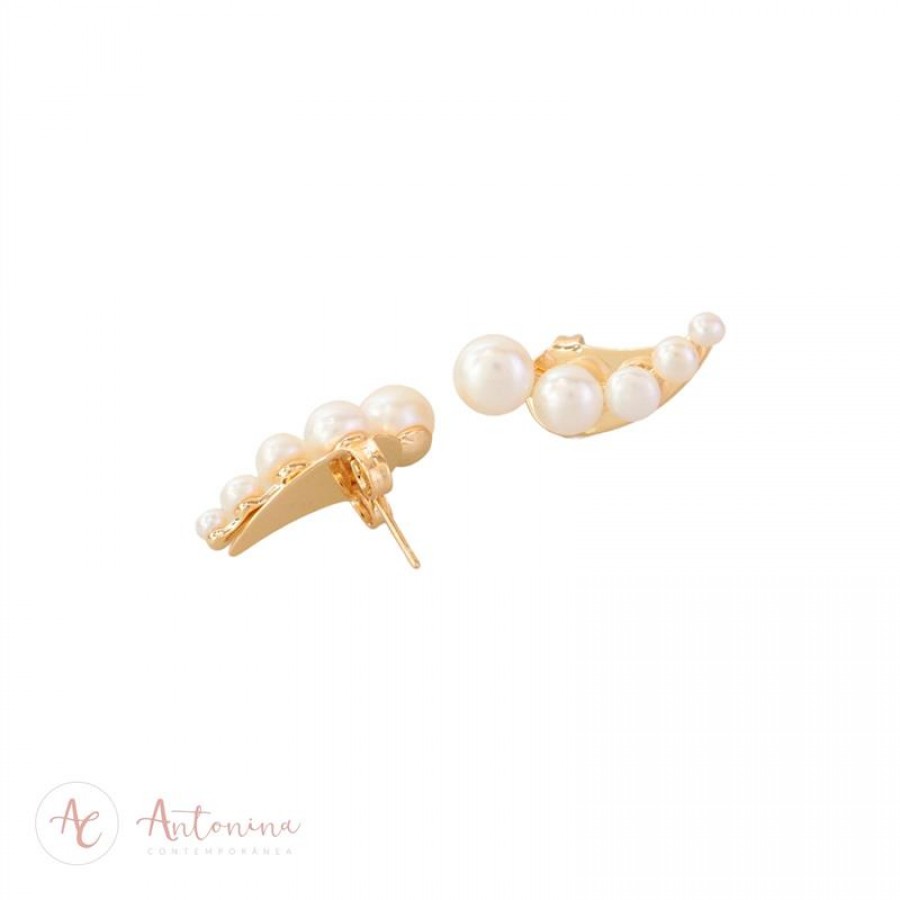 Brinco Pérola Ear Cuff Banhado Em Ouro 18k