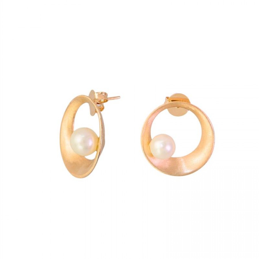 Brinco Vazado Com Pérola Banhado Em Ouro 18k