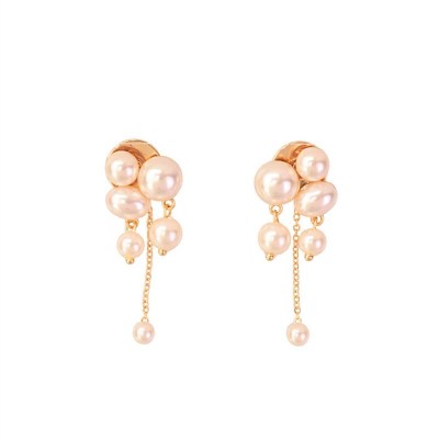Brinco Cacho De Pérolas Banhado Em Ouro 18k<br><span style='color:#fff;'>Joias</span>