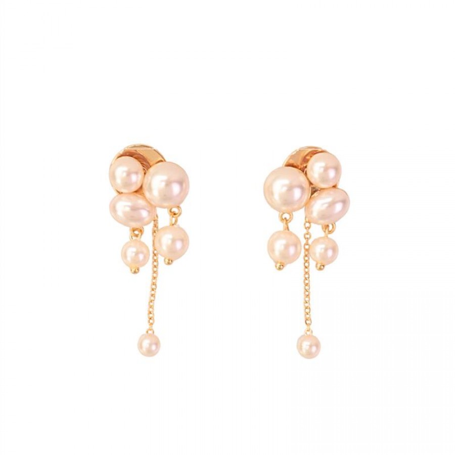 Brinco Cacho De Pérolas Banhado Em Ouro 18k