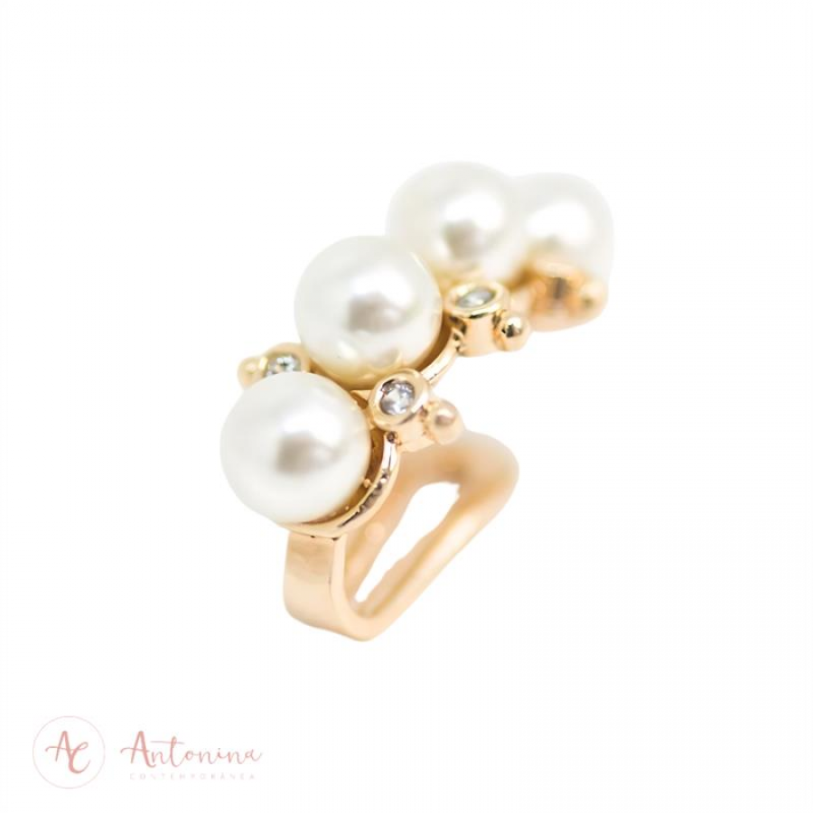 Piercing Falso De Pérolas Cravejado Banhado Em Ouro 18k