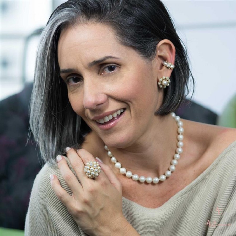 Piercing Falso De Pérolas Cravejado Banhado Em Ouro 18k