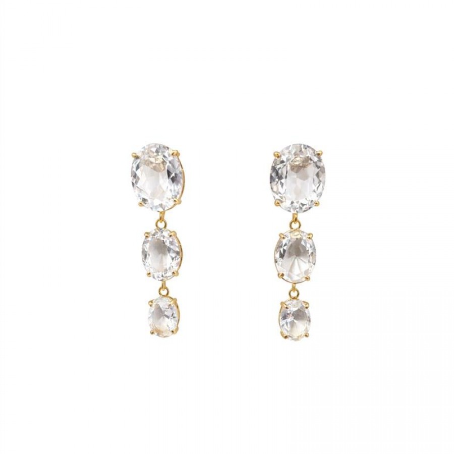 Brinco Trio Cristais G Banhado Em Ouro 18k