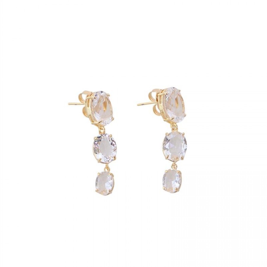 Brinco Trio Cristais G Banhado Em Ouro 18k