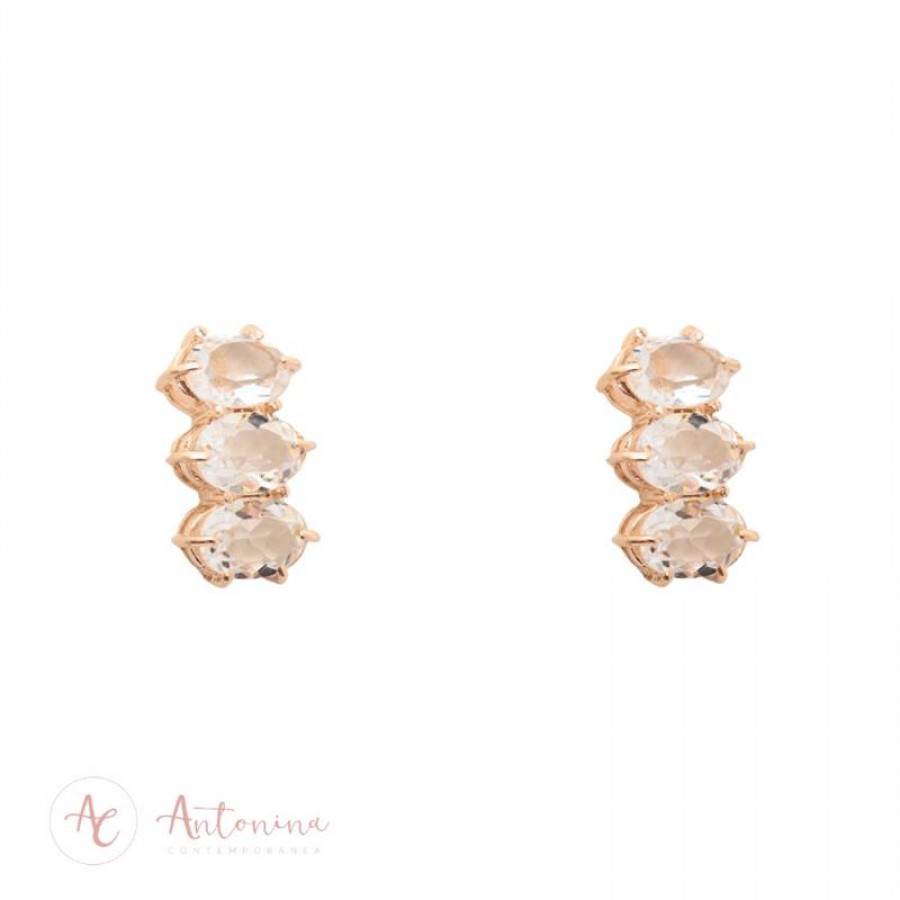 Brinco Trio De Cristais P Banhado Em Ouro 18k