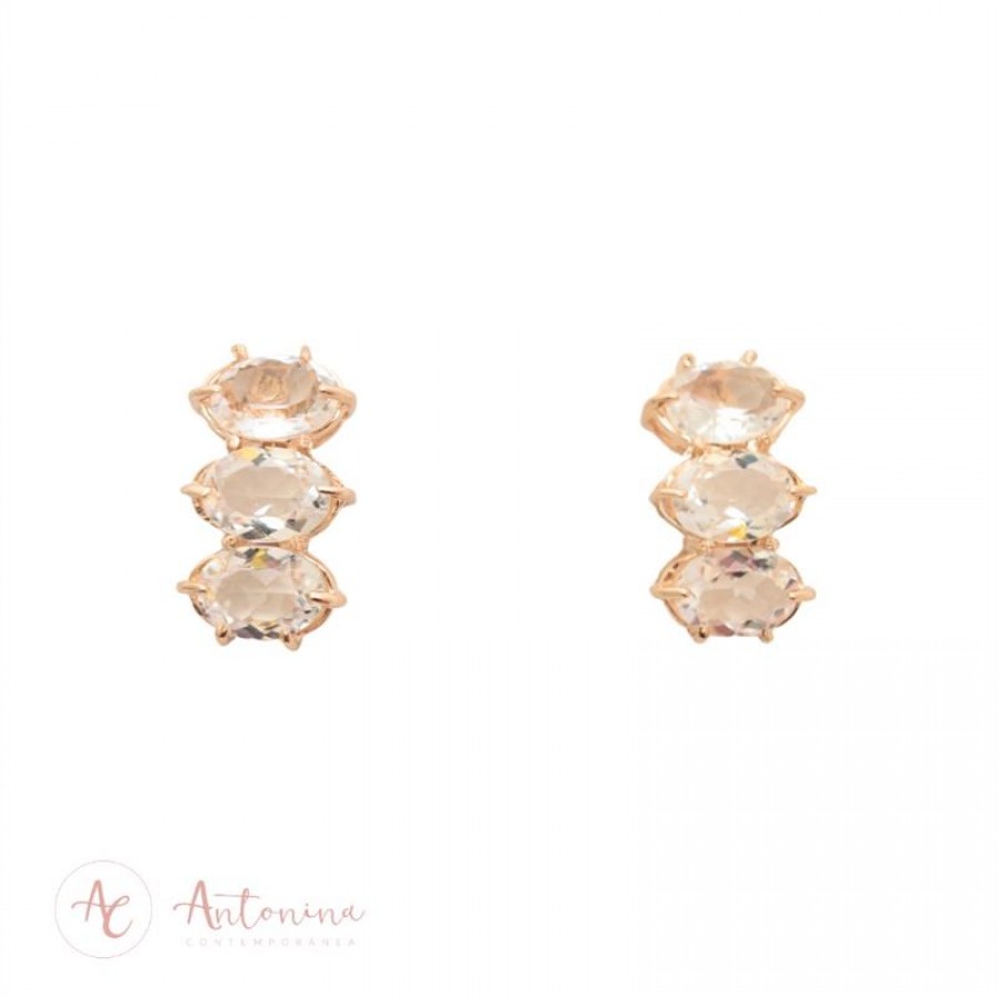 Brinco Trio De Cristais P Banhado Em Ouro 18k