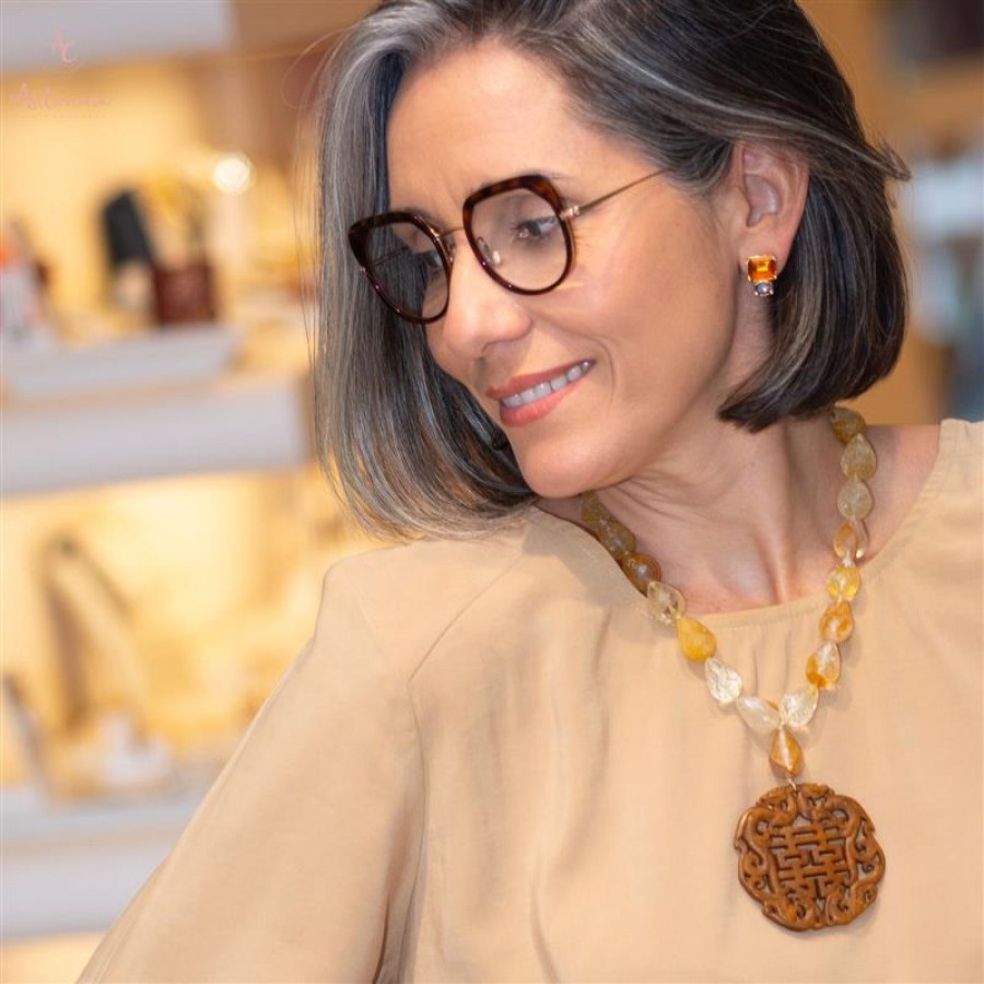 Brinco Lilian Âmbar E Fumê Banhado Em Ouro 18k