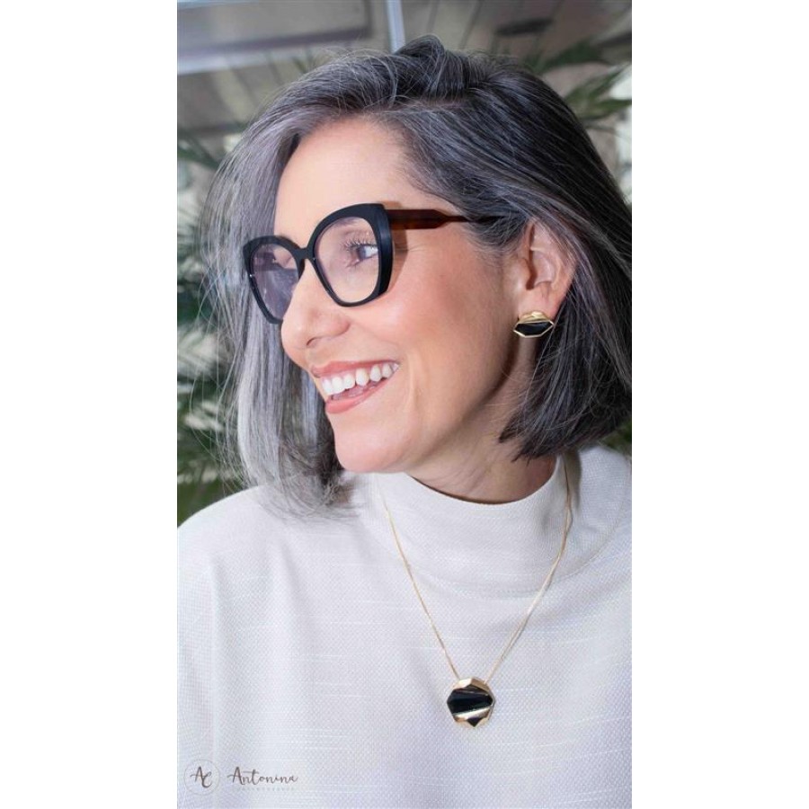 Brinco Facetado Lapidado Ônix Banhado Em Ouro 18k