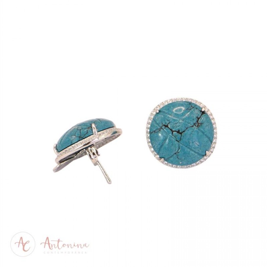 Brinco De Turquesa Com Zircônia