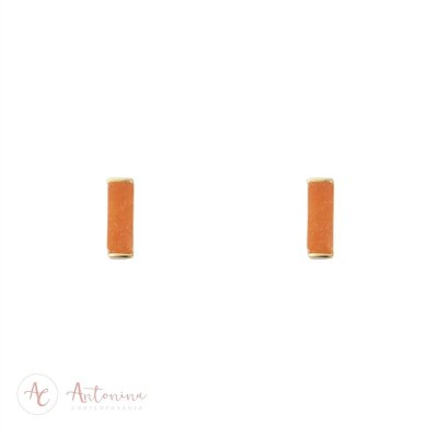 Argola Retangular Ágata Laranja Banhado Em Ouro 18k