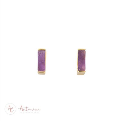 Argola Retangular Ametista Banhado Em Ouro 18k