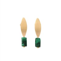Brinco Base Navete Com Malaquita Banhado Em Ouro 18k 