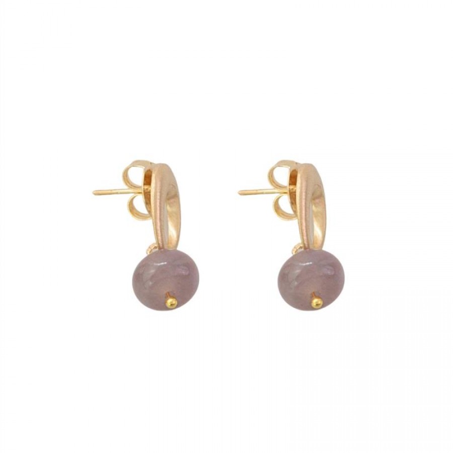 Brinco Base Oval Vazado Com Jade Uva Banhado Em Ouro 18k