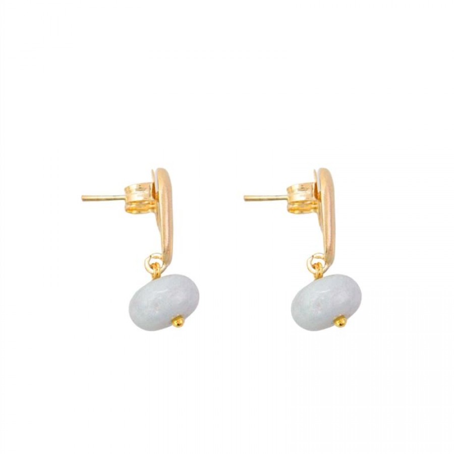 Brinco Base Oval Vazado Com Jade Angelita Banhado Em Ouro 18k