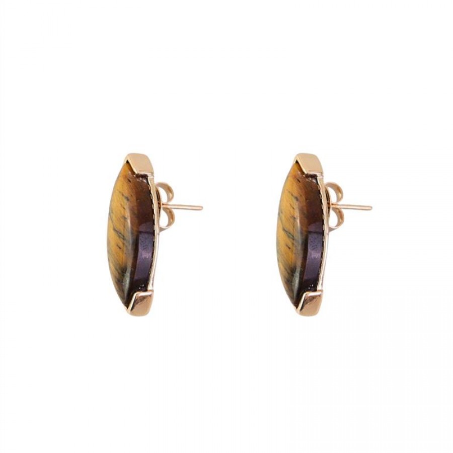 Brinco Savana Com Olho De Tigre Banhado Em Ouro 18k