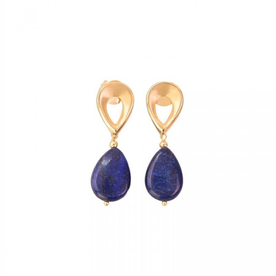 Brinco Base Gota Vazada Com Pingente Lápis Lazuli