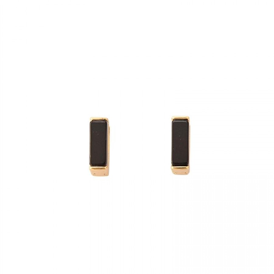 Argola Retangular Ônix Banhado Em Ouro 18k
