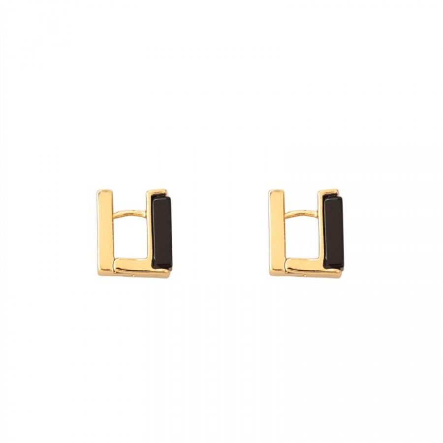Argola Retangular Ônix Banhado Em Ouro 18k