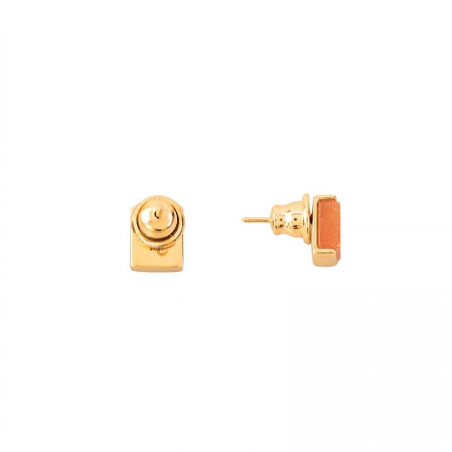 Brinco Essência Pedra Ágata Laranja Banhado Em Ouro 18k