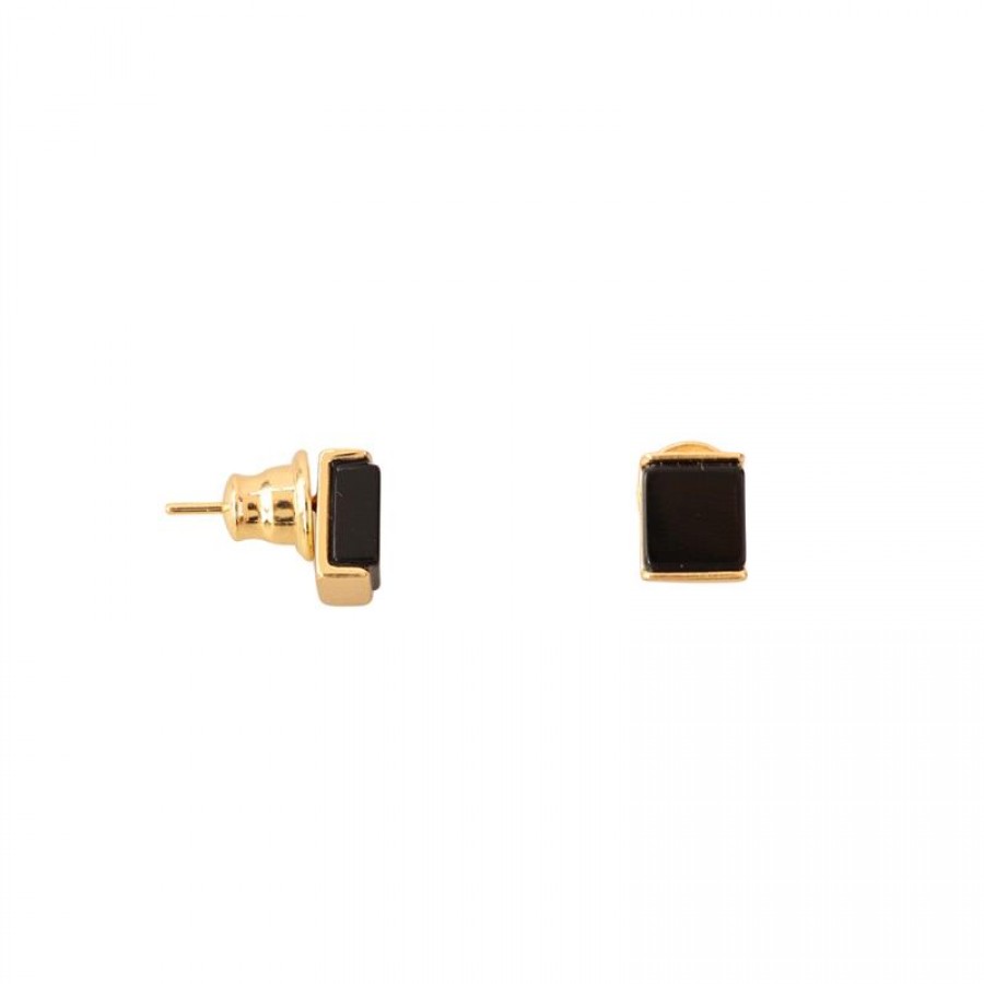 Brinco Essência Pedra Ônix Banhado Em Ouro 18k