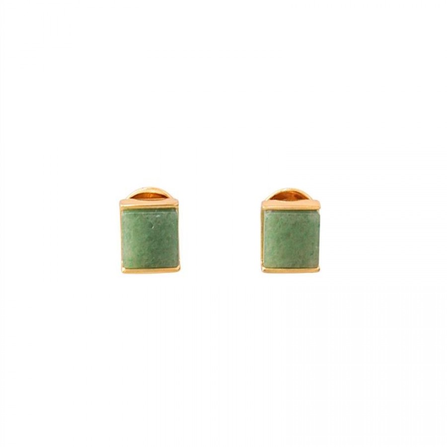 Brinco Essência Pedra Quartzo Verde Banhado Em Ouro 18k