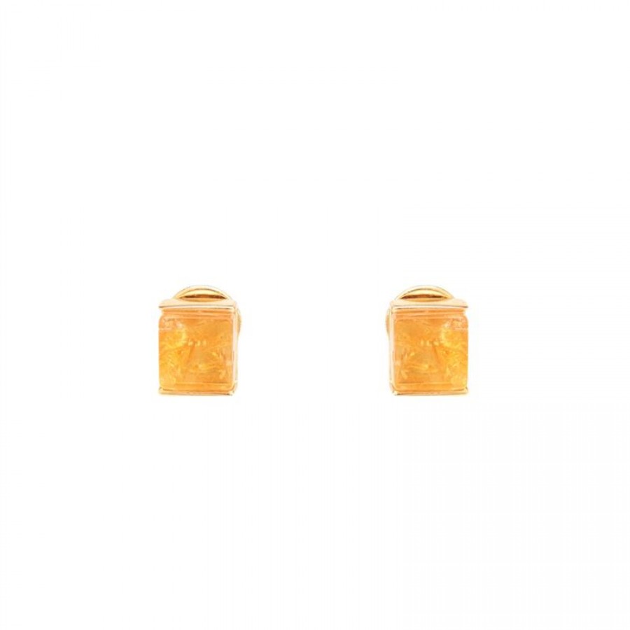 Brinco Essência Pedra Citrino Banhado Em Ouro 18k