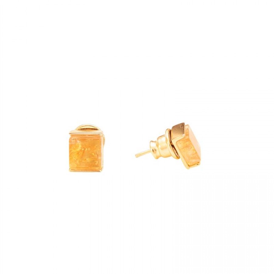 Brinco Essência Pedra Citrino Banhado Em Ouro 18k