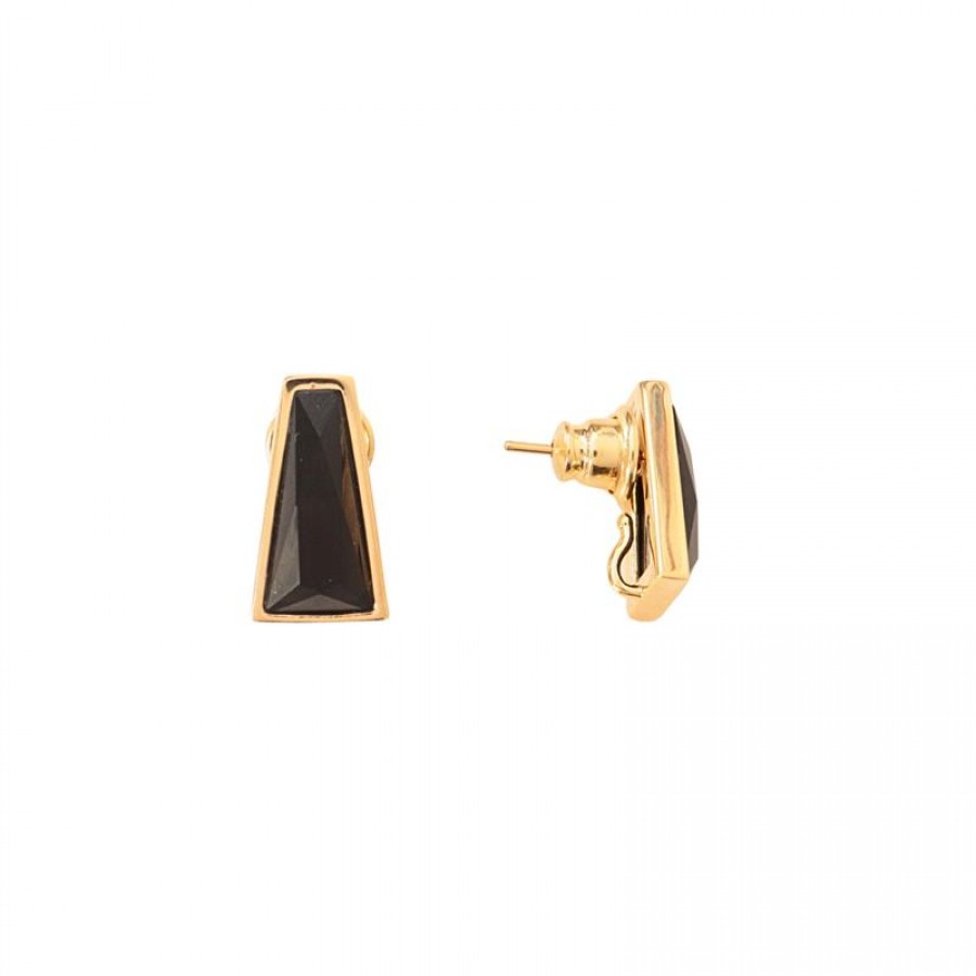 Brinco Trapézio Pedra Olho De Tigre Banhado Em Ouro 18k 
