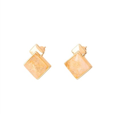 Brinco Duplo Essência Pedra Citrino Banhado Em Ouro 18k
