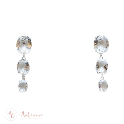 Brincos Trio De Cristais  Banhado Em Prata<br><span style='color:#fff;'>Joias</span>