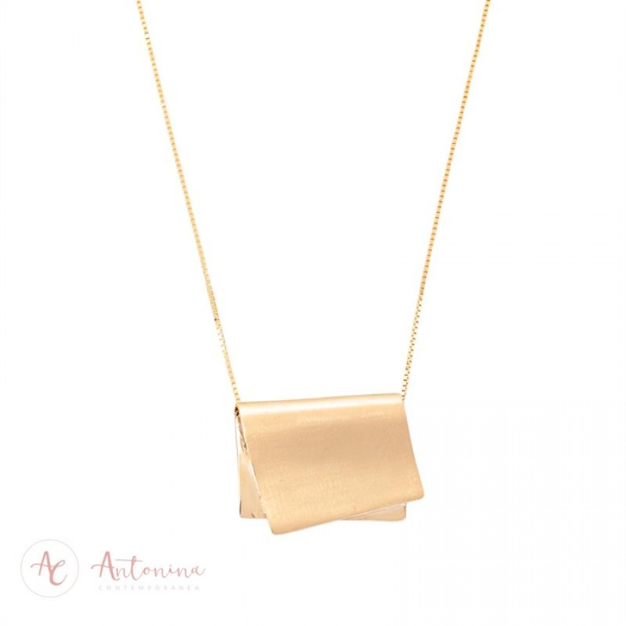 Colar Quadrado Dobrado Dourado Banhado Em Ouro 18k