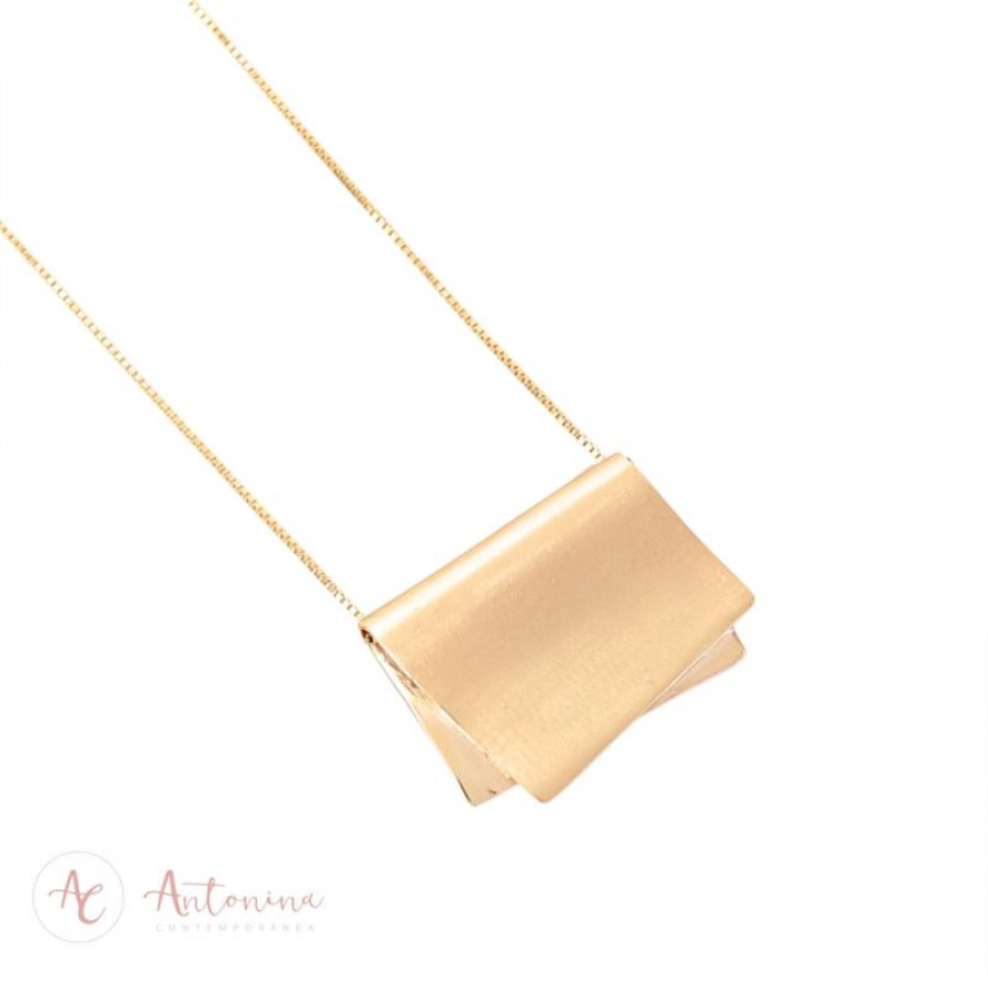 Colar Quadrado Dobrado Dourado Banhado Em Ouro 18k