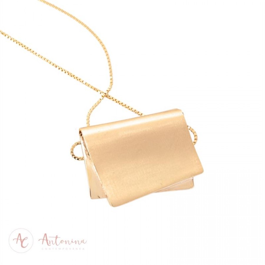 Colar Quadrado Dobrado Dourado Banhado Em Ouro 18k