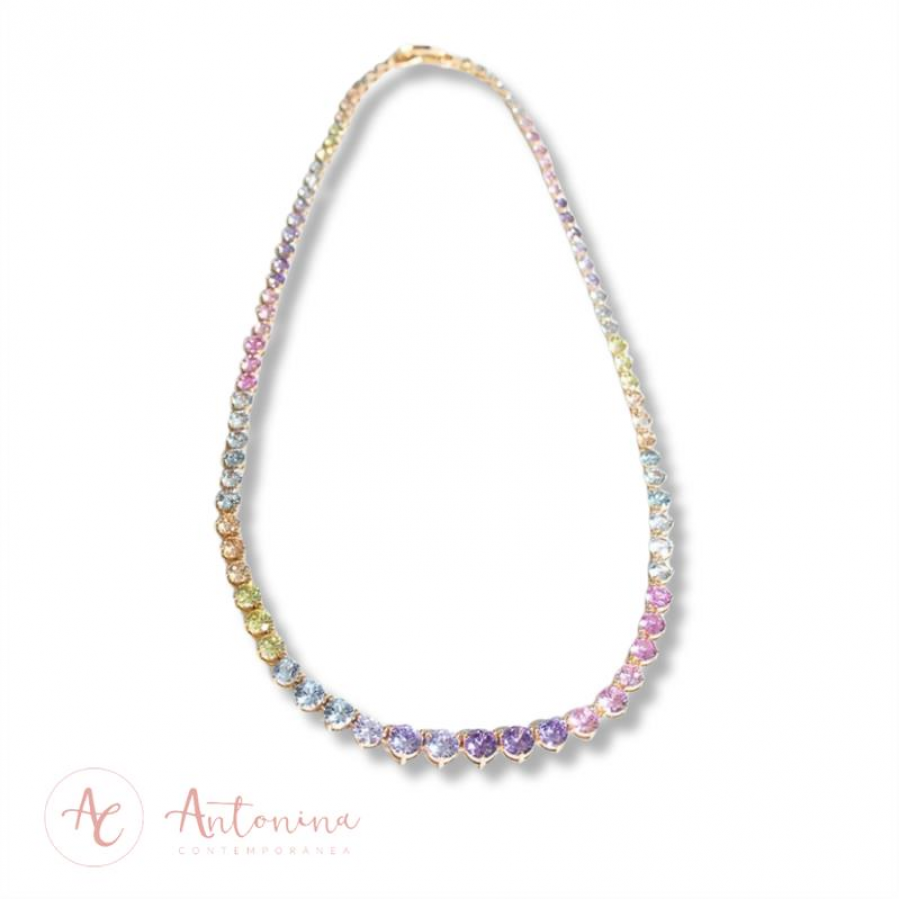 Colar Wedding Arco-Íris Banhado Em Ouro 18k