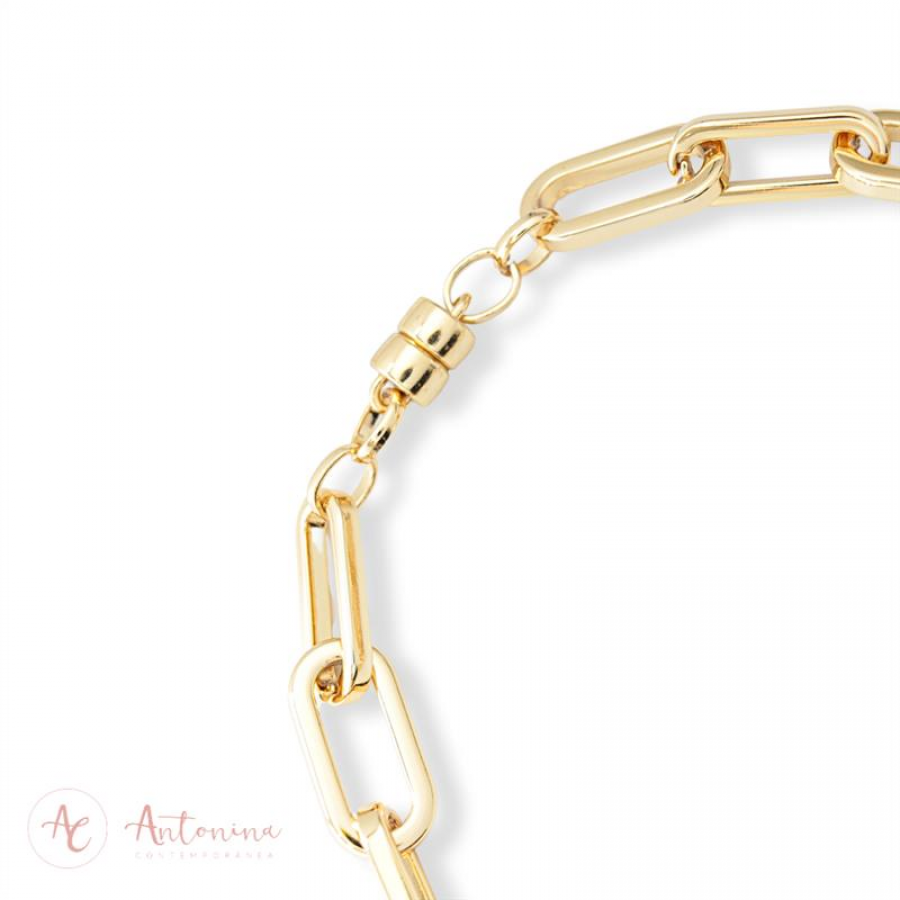 Colar Choker De Elos Com Fecho De Imã Banhado Em Ouro 18k