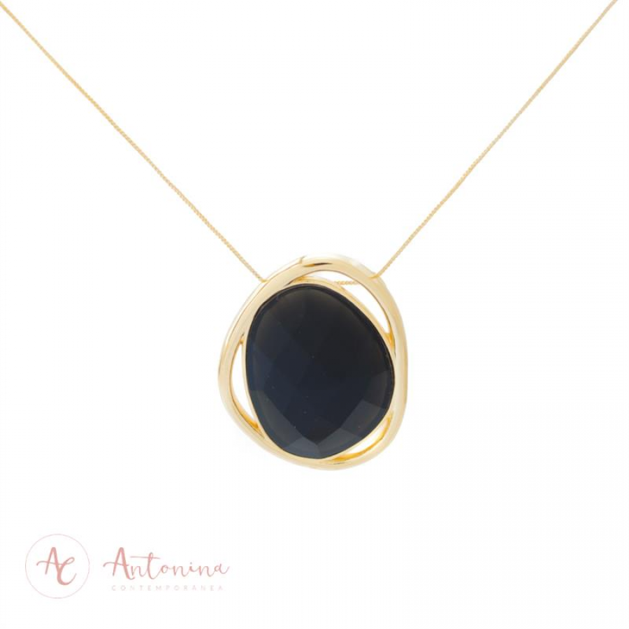 Colar Forma Irregular Pedras Naturais Obsidiana Negra