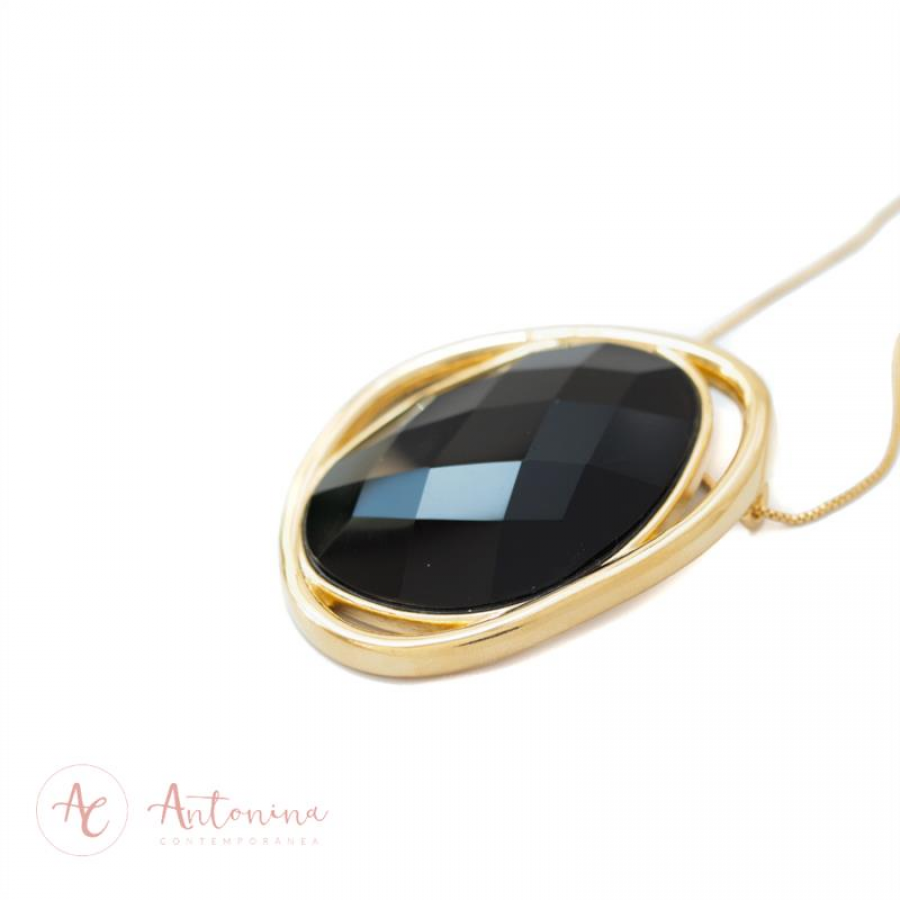 Colar Forma Irregular Pedras Naturais Obsidiana Negra