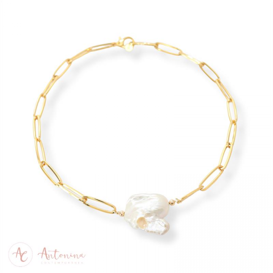Colar Choker Elos Com Pérola Barroca Central