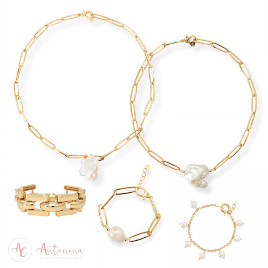 Colar Choker Elos Com Pérola Barroca Central